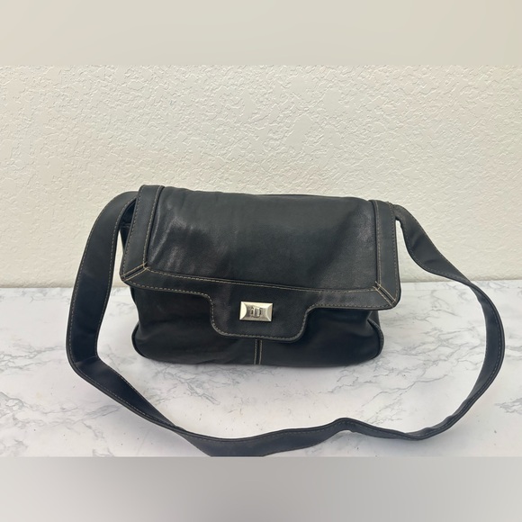 Hush Puppies Leather Handbag Shoulder Bag Black Vintage 80s - Picture 2 of 10